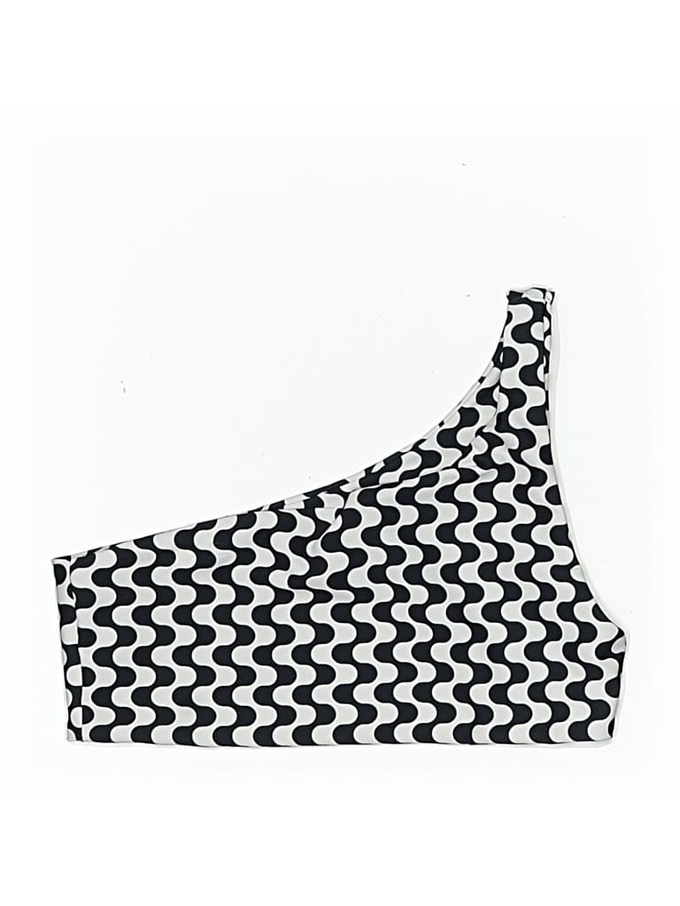 Pre-owned Skatie Swimsuit Top White Chevron/herringbone Pattern Strapless Neckline Swimwear