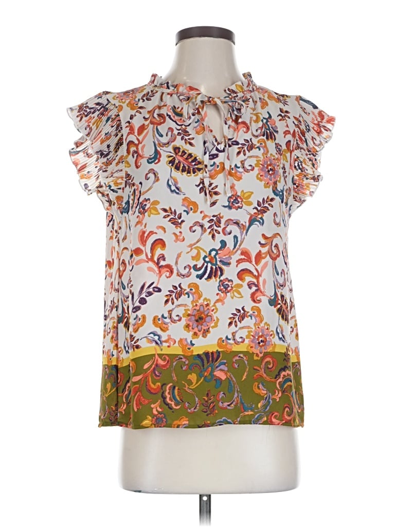 Pre-owned Chenault Short Sleeve Blouse In White