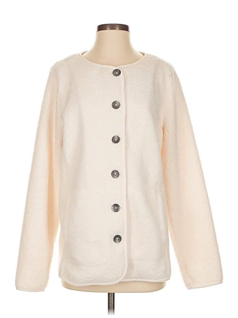 Pre-owned Susan Graver Cardigan Sweater In White