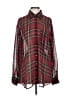 Glamorous 100% Polyester Plaid Burgundy Long Sleeve Blouse Size S - photo 1