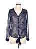 Pearl 100% Polyester Polka Dots Blue Long Sleeve Blouse Size L - photo 1