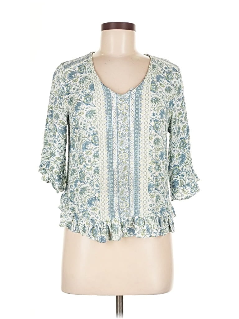 Pre-owned Rose & Thyme 3/4 Sleeve Blouse In Blue