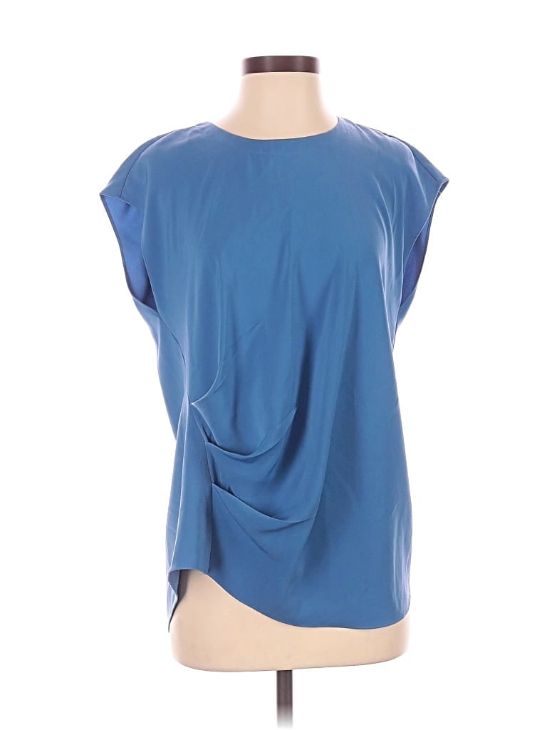 Pre-owned Dknyc Short Sleeve Top Blue Cowl Neck Tops