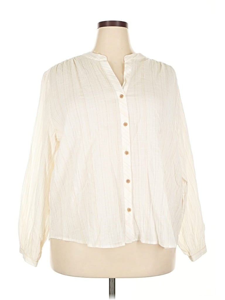 Pre-owned Falls Creek Long Sleeve Blouse In White