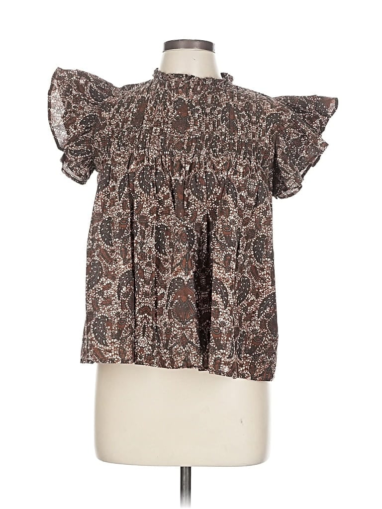 Pre-owned Bindu Short Sleeve Blouse In Brown
