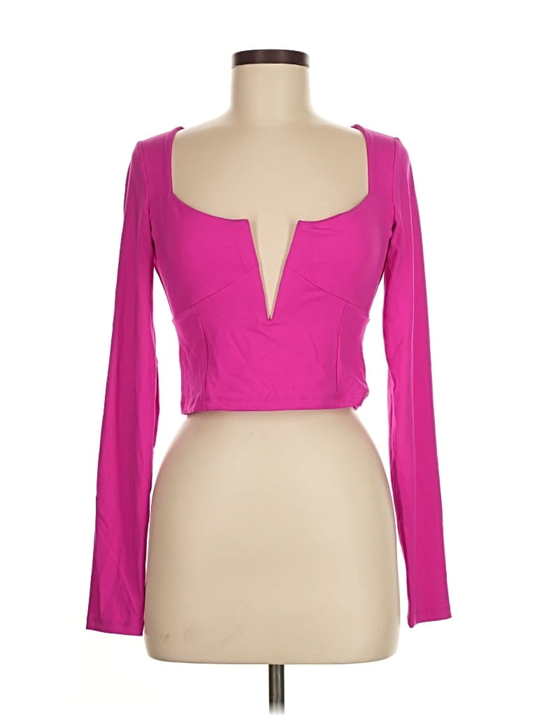 Pre-owned Susana Monaco Long Sleeve Top Pink Sweetheart Neckline Tops