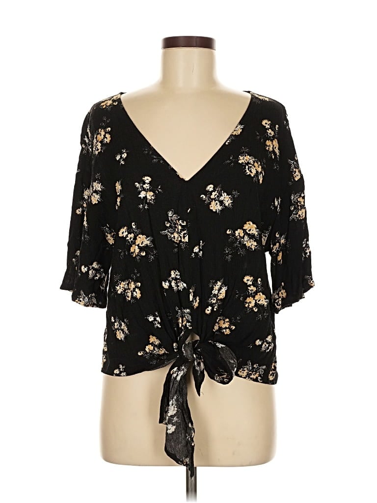 Pre-owned Luq 3/4 Sleeve Blouse In Black