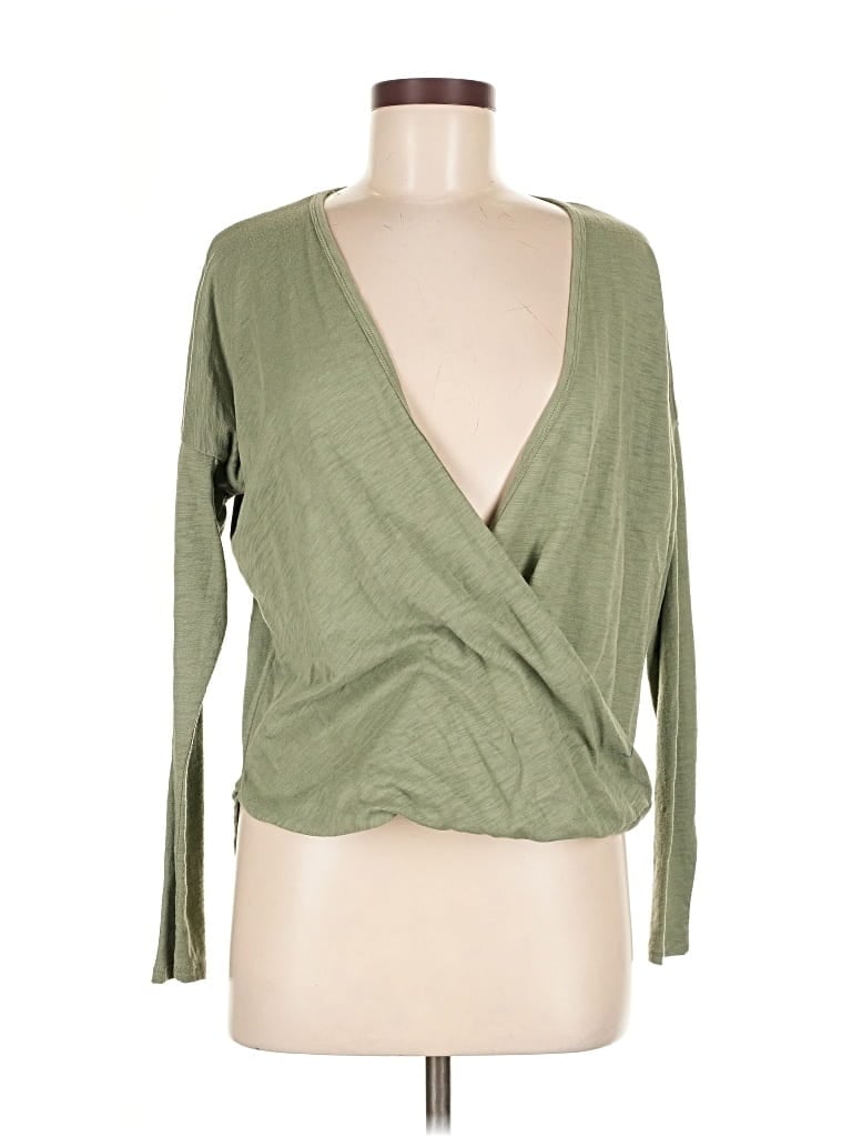 Pre-owned Lovestitch Long Sleeve Top Green Plunge Neckline Tops