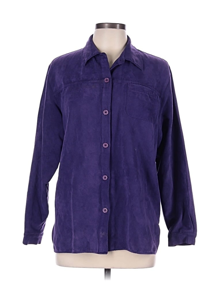 Pre-owned Relativity 3/4 Sleeve Button Down Shirt In Purple