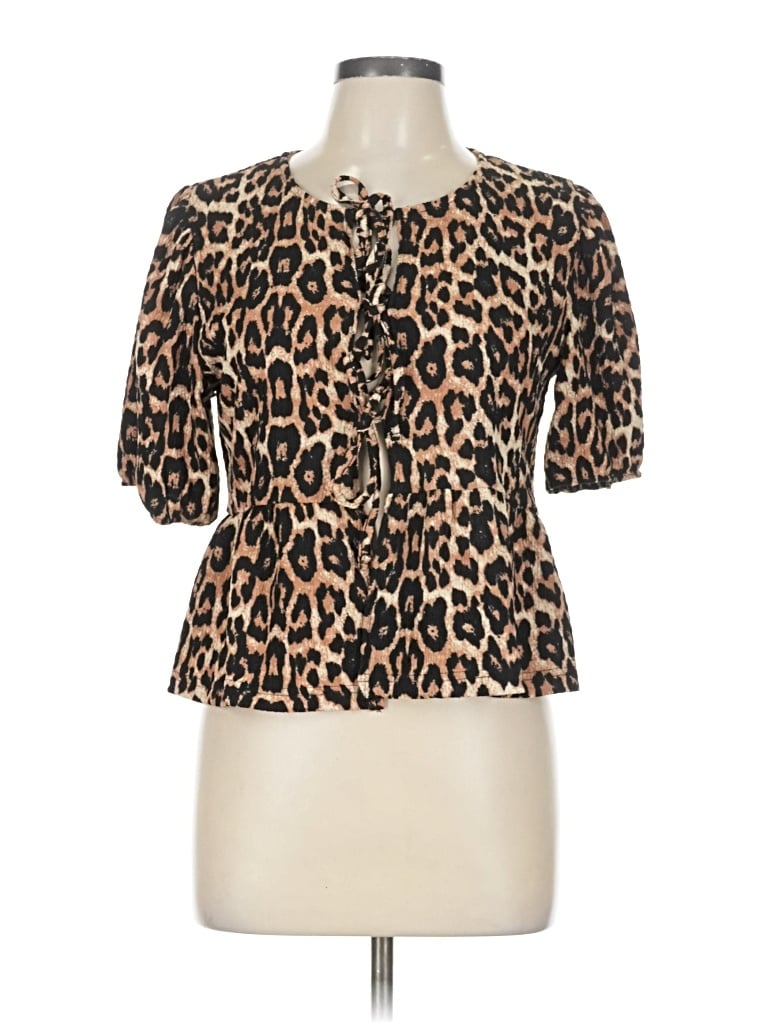 Pre-owned Noisy May Short Sleeve Blouse In Brown