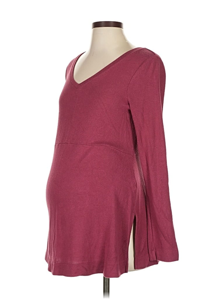 Pre-owned A:glow Long Sleeve Top Burgundy V Neck Tops