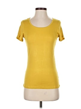 OThread & Co. Women's Short Sleeve Scoop Neck Crop Top - Asymmetrical Hem, Stretchy Basic Tee, Orange Small