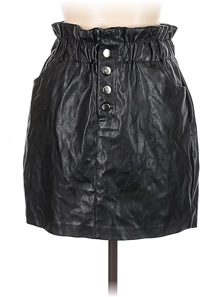 Pre-owned Haute Monde Faux Leather Skirt In Black