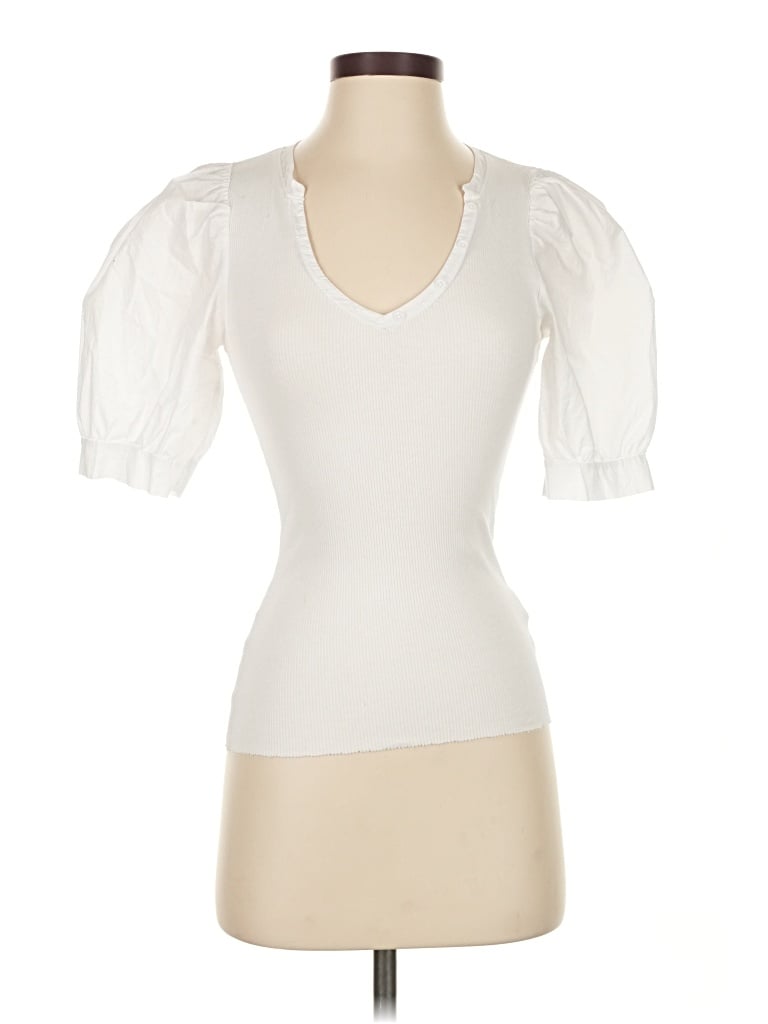 Pre-owned Nation Ltd Short Sleeve Top White Sweetheart Neckline Tops