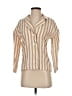 Madewell Stripes Tan 3/4 Sleeve Button-Down Shirt Size XXS - photo 1