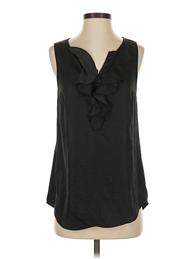 Pre-owned Modcloth Tank Top Black Ruffles Neckline Tops