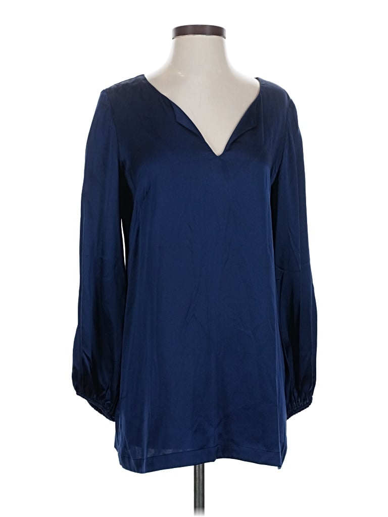 Pre-owned Au Amanda Uprichard 3/4 Sleeve Silk Top Blue V Neck Tops