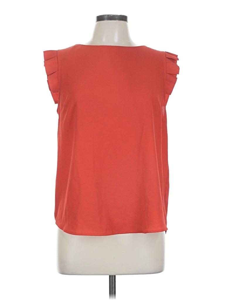 Pre-owned Monteau Short Sleeve Top Orange Ruffles Neckline Tops