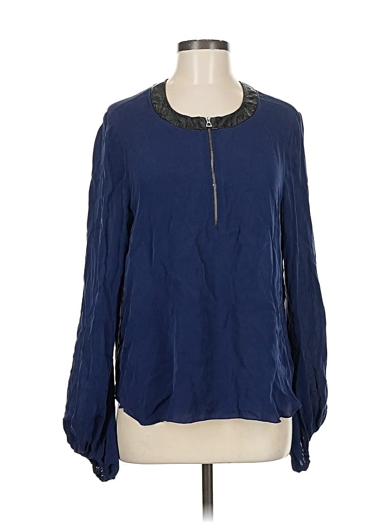 Pre-owned L'agence Long Sleeve Silk Top Blue Collared Neckline Tops