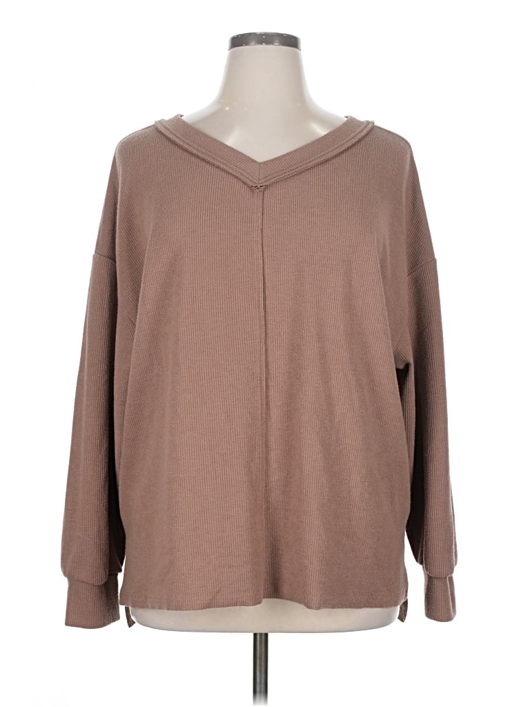Pre-owned Trendy Queen Long Sleeve Top Brown V-neck Tops