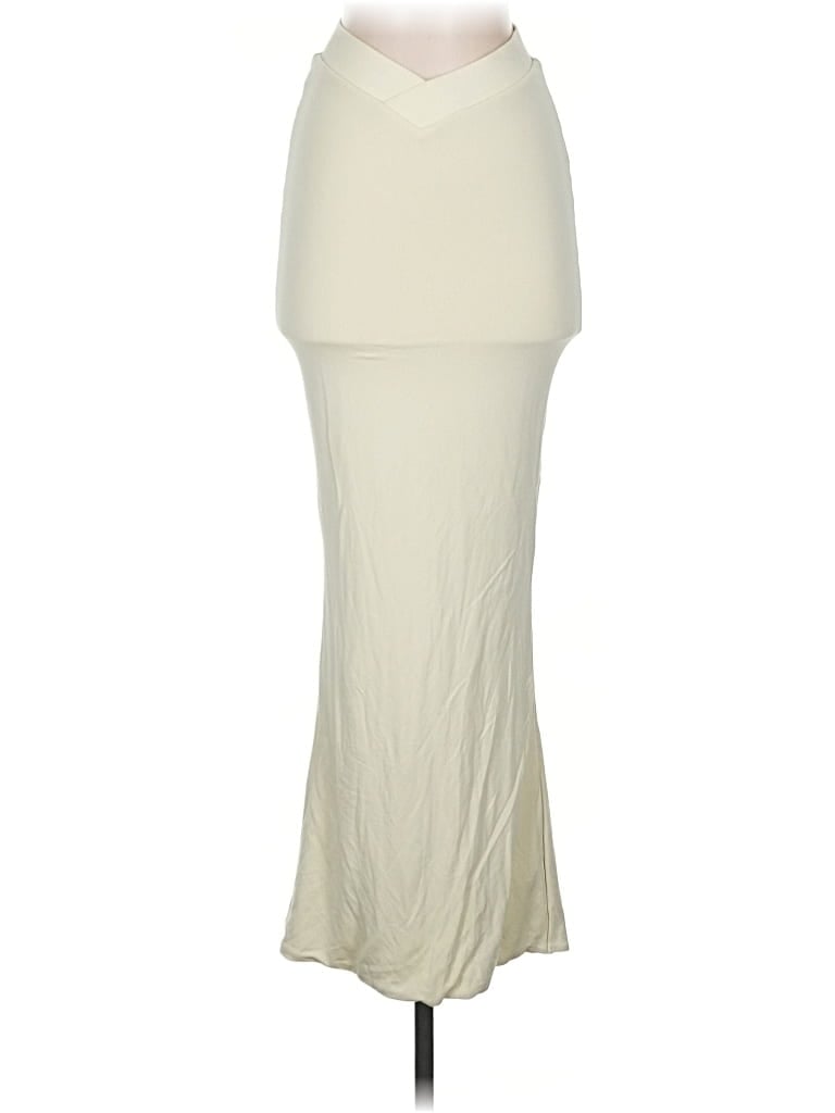Oh Polly Formal Skirt: Ivory Solid Pattern Bottoms - Size 4