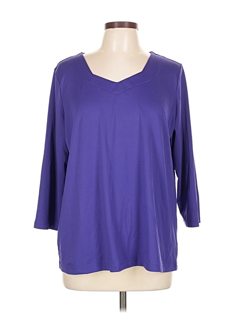 Pre-owned Susan Graver 3/4 Sleeve Top Purple V Neck Tops