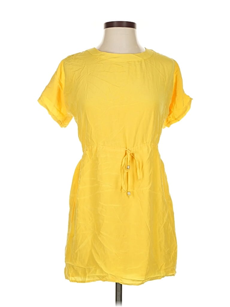 Pre-owned Single Short Sleeve Top Yellow Boatneck Tops