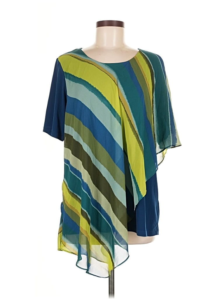 Pre-owned Susan Graver Short Sleeve Blouse In Blue