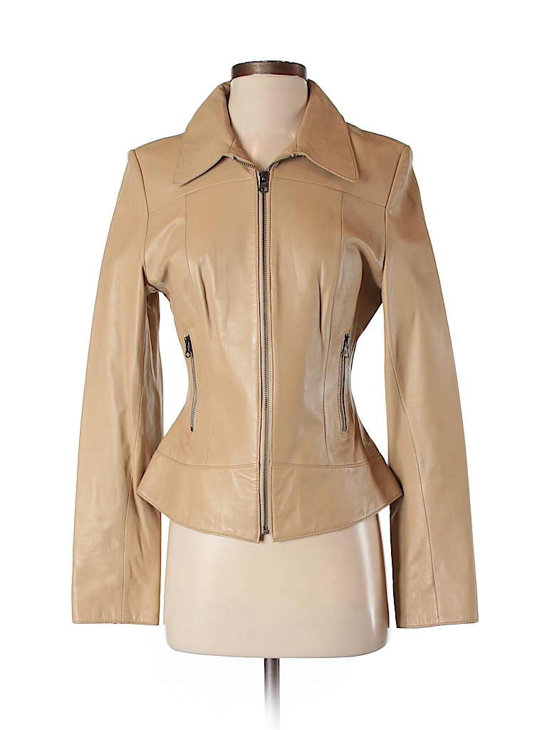 \id. Collection 100% Leather Solid Tan Leather Jacket Size 4 - 65% off ...