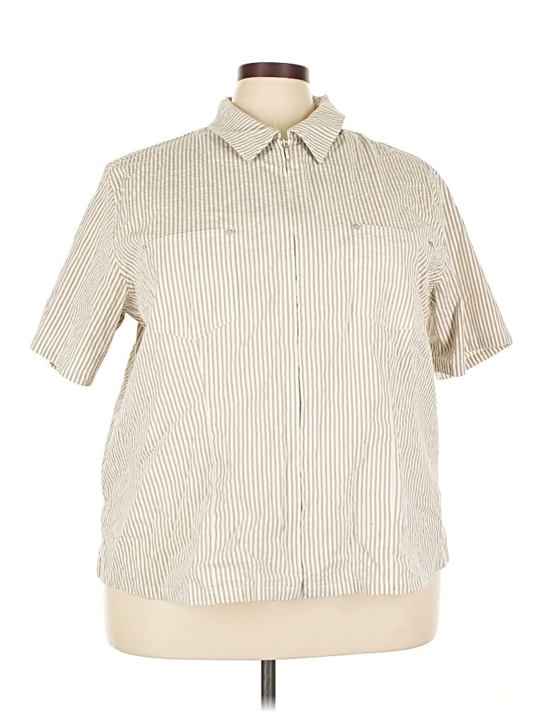 Pre-owned Denim & Co Short Sleeve Button Down Shirt In White