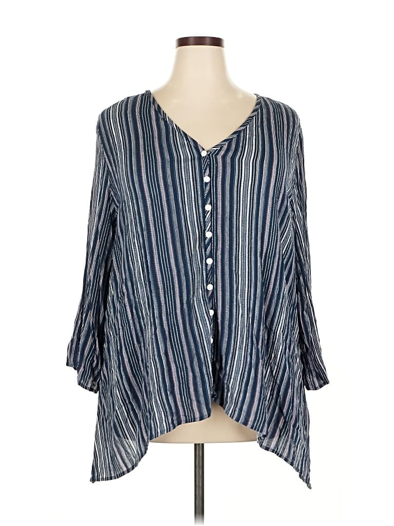 Pre-owned Karen Kane 3/4 Sleeve Blouse In Blue
