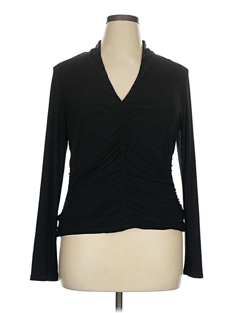 Pre-owned Jessica Howard Long Sleeve Top Black Plunge Neckline Tops