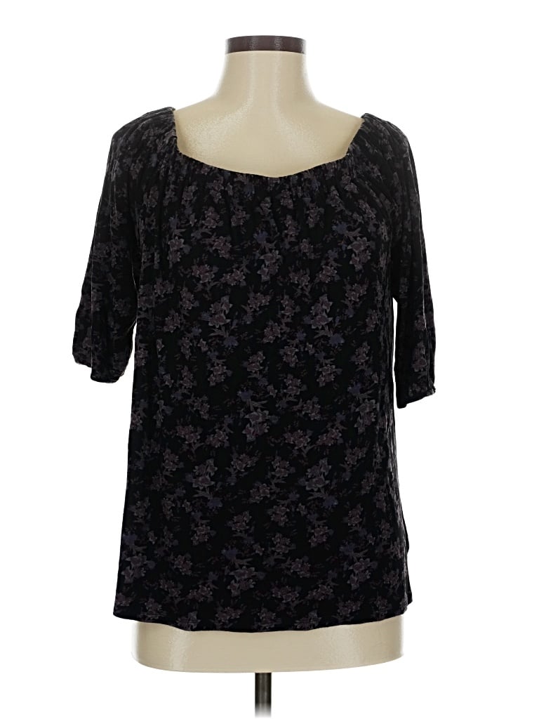 Pre-owned Deletta 3/4 Sleeve Top Black Scoop Neck Tops