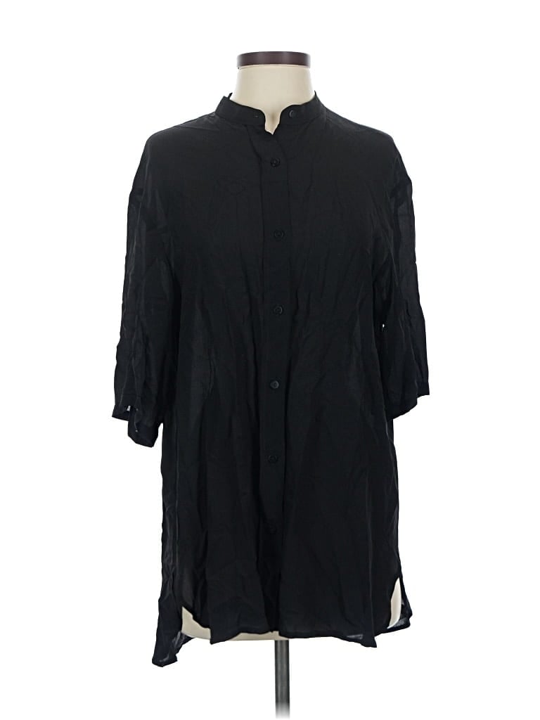 Pre-owned Mng 3/4 Sleeve Button Down Shirt In Black