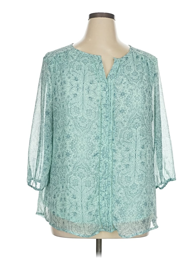 Pre-owned St. John's Bay 3/4 Sleeve Blouse In Blue