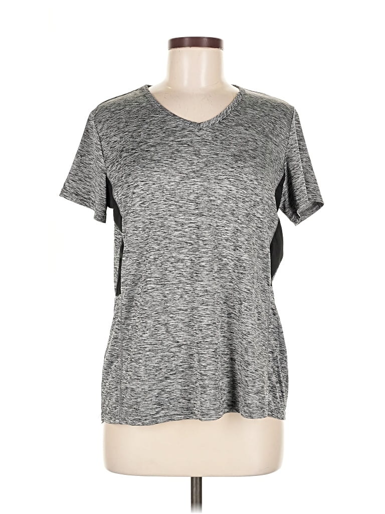 Pre-owned Real Essentials Short Sleeve Top Gray V Neck Tops