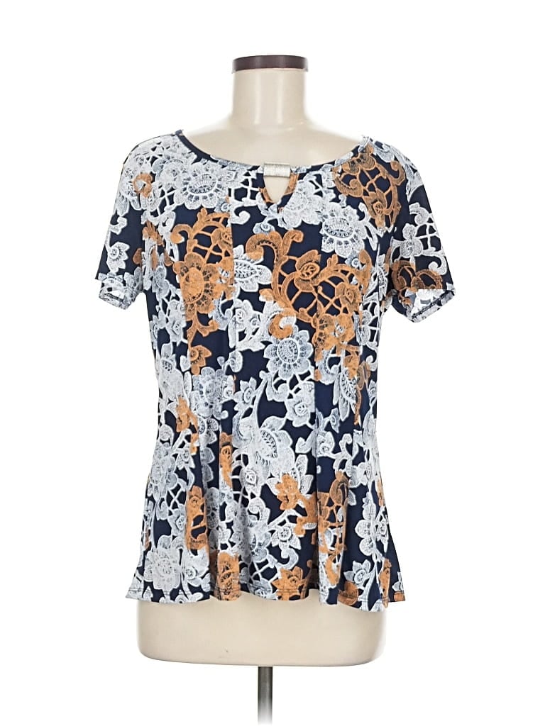 Pre-owned Sami & Jo Short Sleeve Top Blue Scoop Neck Tops