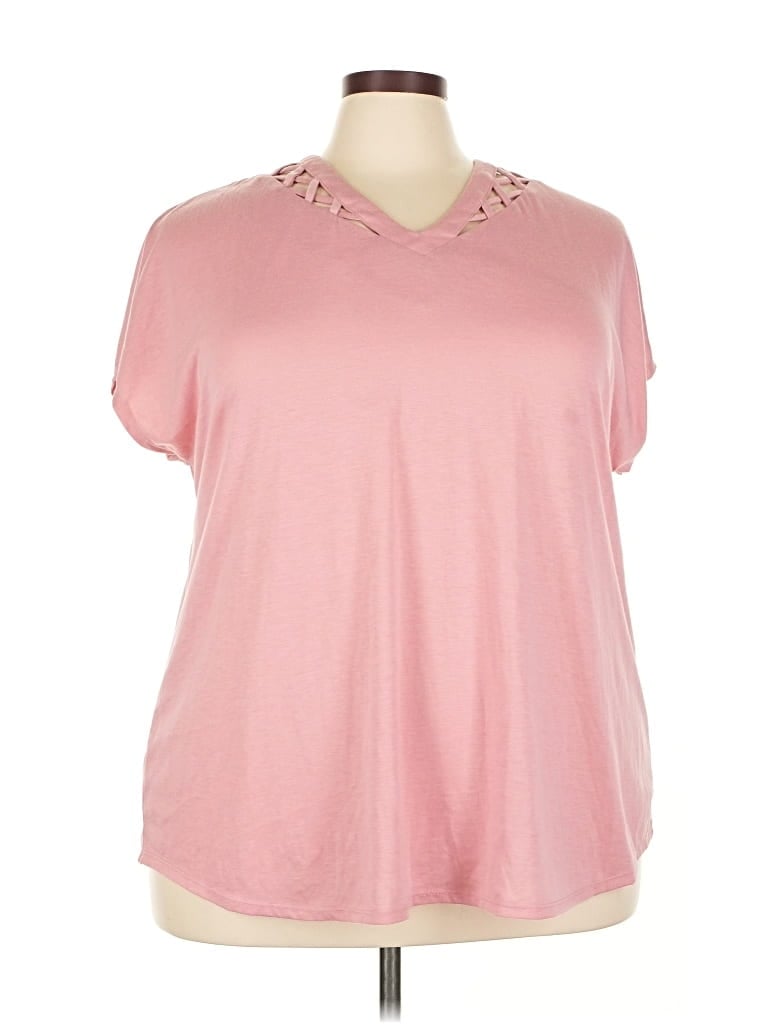 Pre-owned Perseption Concept Short Sleeve Top Pink Keyhole Neckline Tops