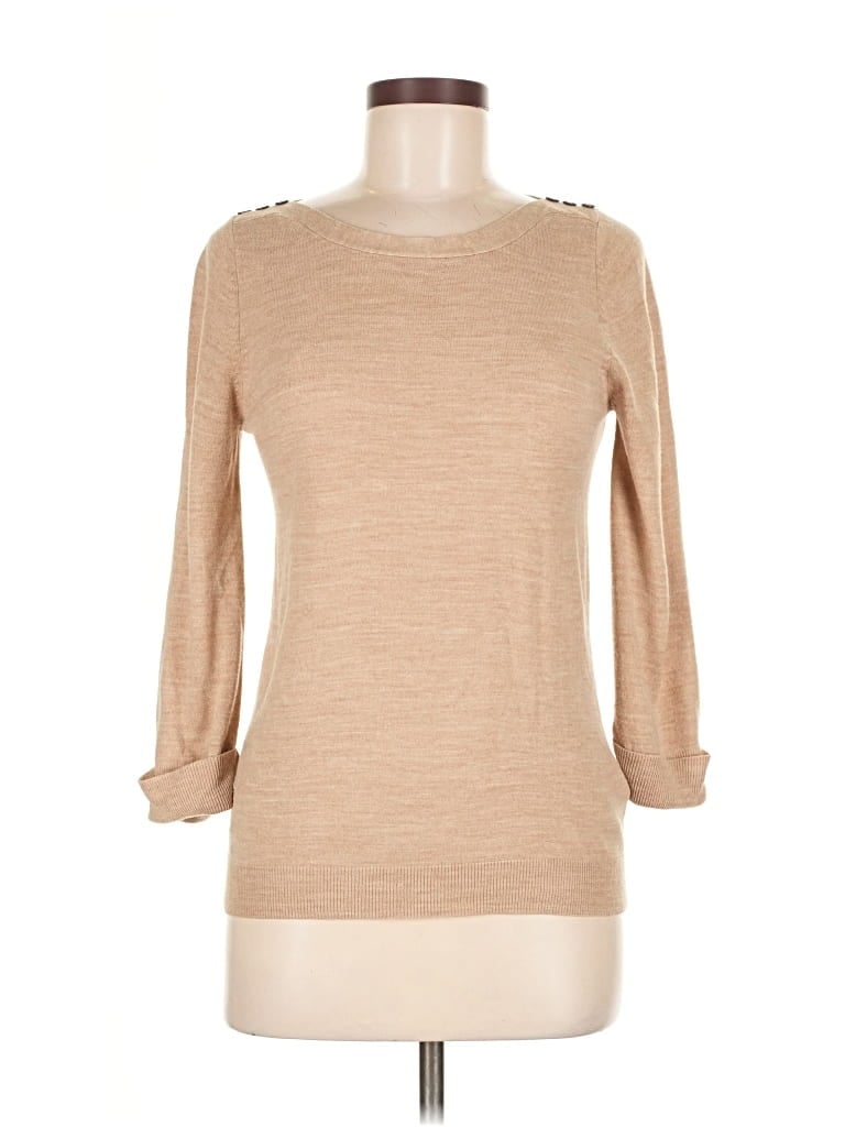 Pre-owned M&s 3/4 Sleeve Top Tan Boatneck Tops In Brown