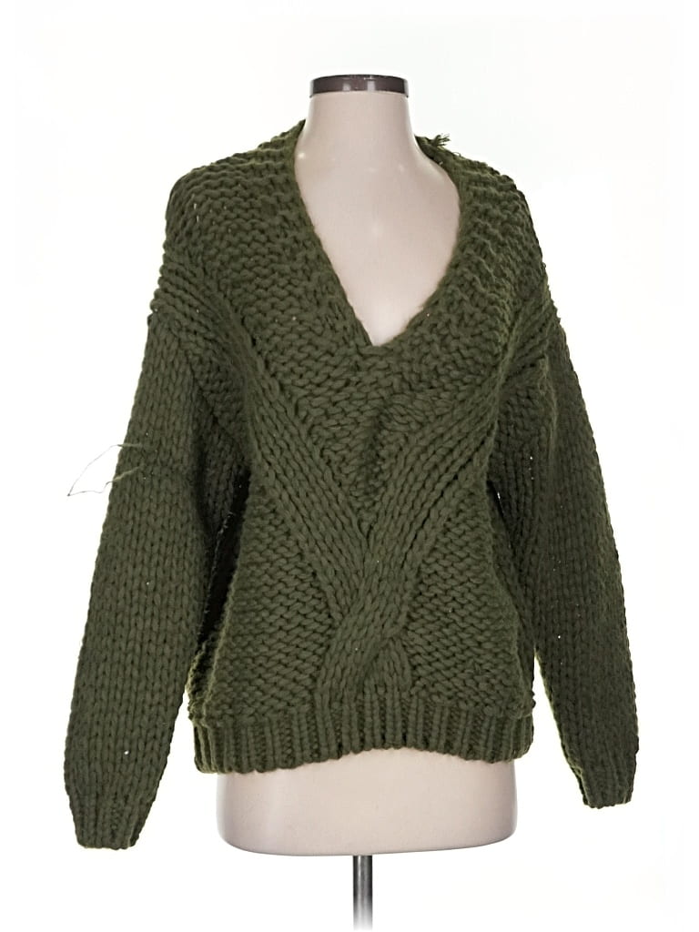 Pre-owned Self Contrast Pullover Sweater In Green