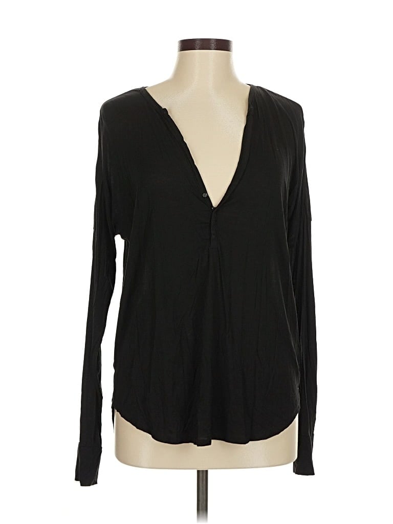 Pre-owned Gap Body Long Sleeve Henley Shirt In Black