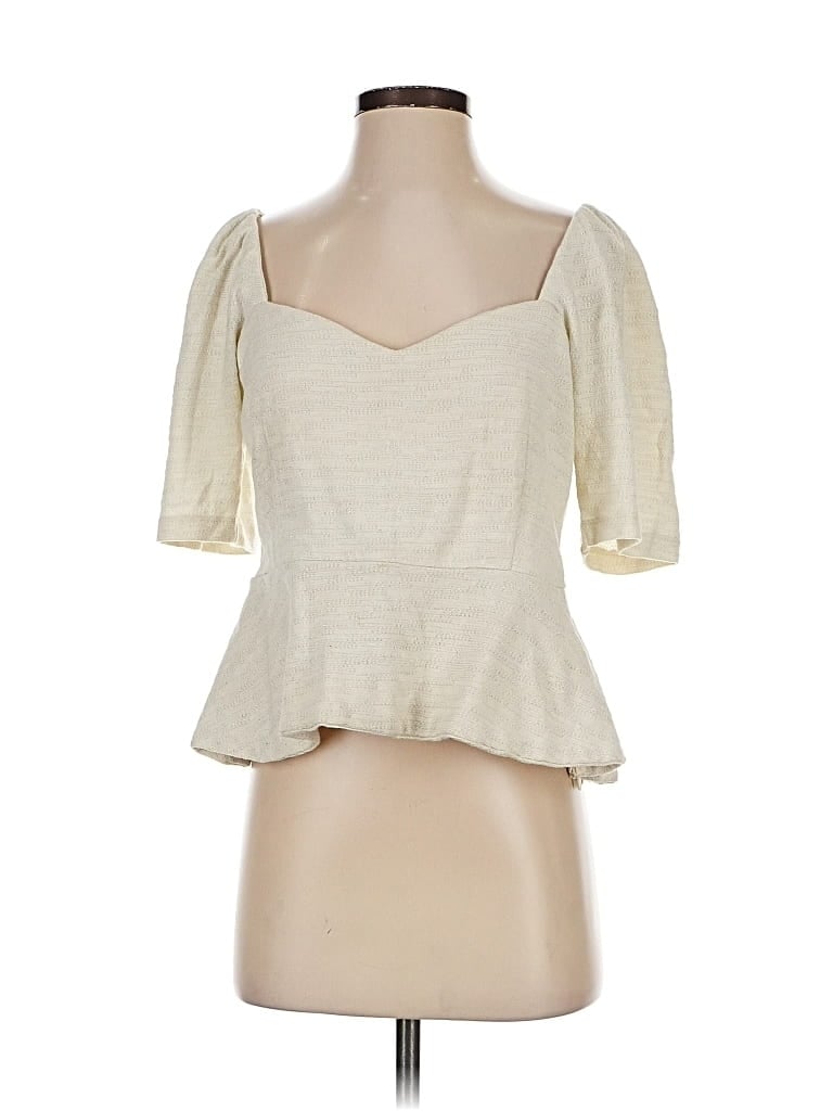 Pre-owned Porridge Short Sleeve Top Ivory Sweetheart Neckline Tops In White