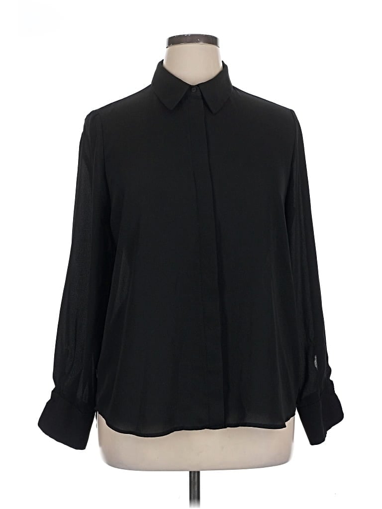 Pre-owned Mng Long Sleeve Blouse In Black