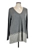 Studio M Solid Stripes Gray Long Sleeve T-Shirt Size L - photo 1