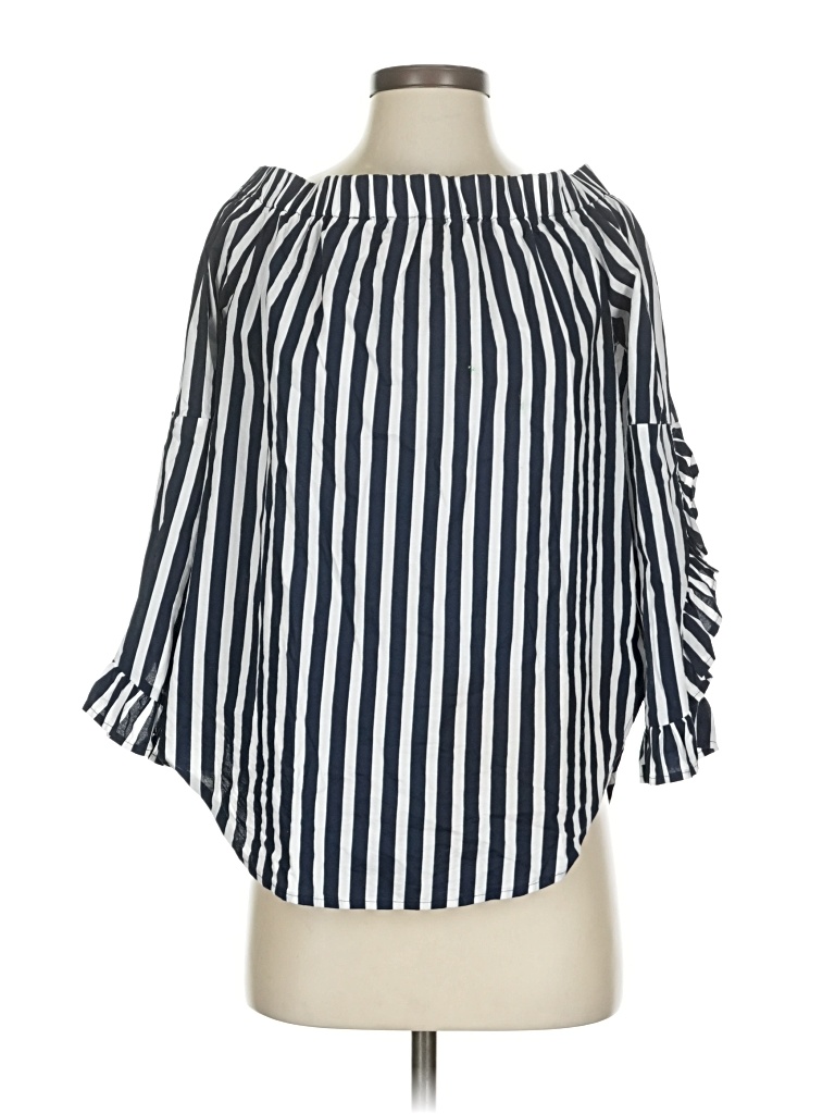 Pre-owned Cavalini 3/4 Sleeve Blouse In Blue