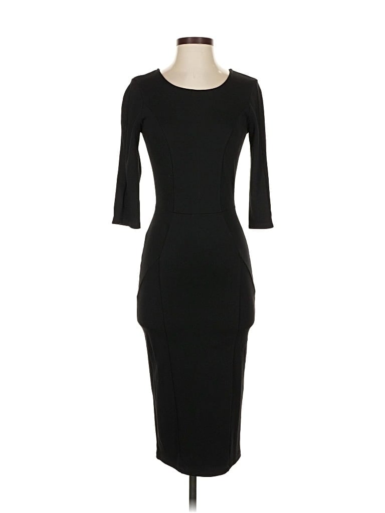 Unique Vintage Cocktail Dress - Bodycon: Black Solid Pattern Dresses - Used - Size X-Small