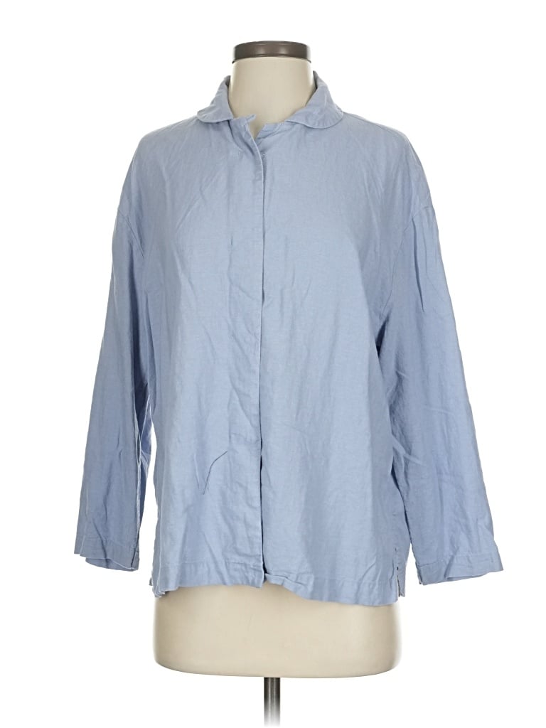 Pre-owned Mng 3/4 Sleeve Button Down Shirt In Blue