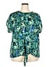 Cure 100% Polyester Tropical Green Short Sleeve Blouse Size 2X - photo 1