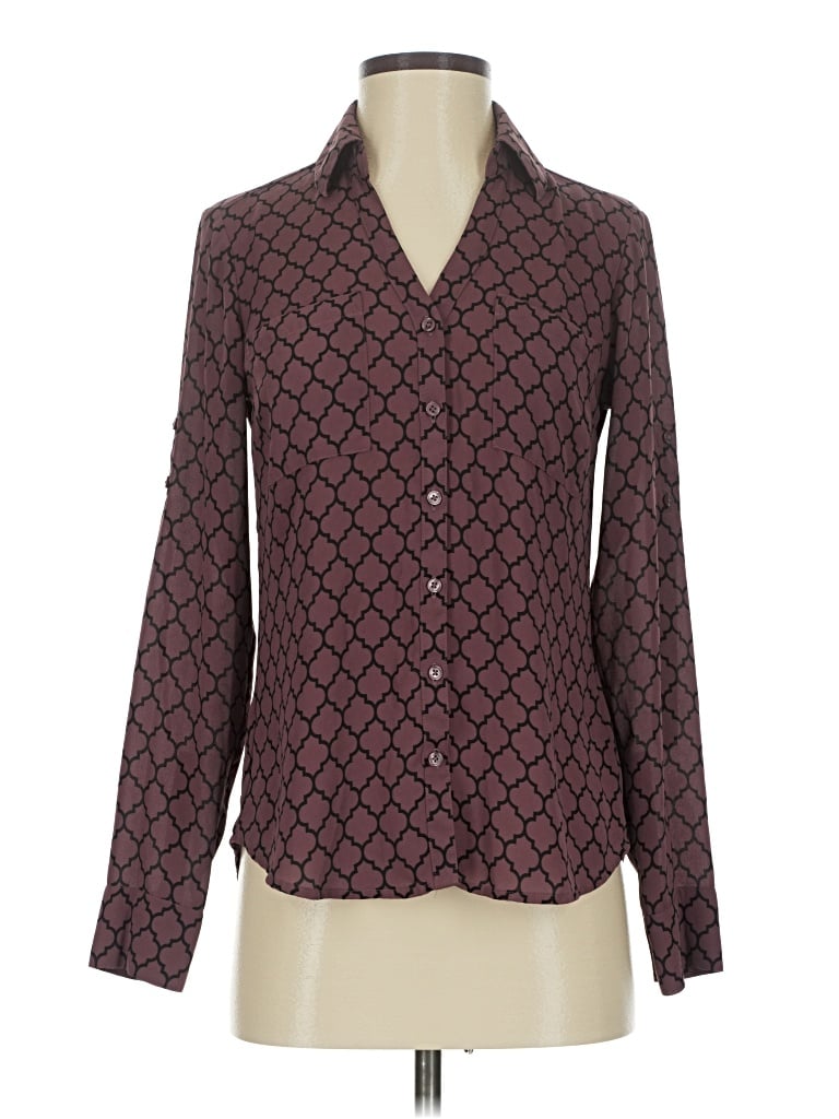 Pre-owned Express Outlet Long Sleeve Blouse In Burgundy