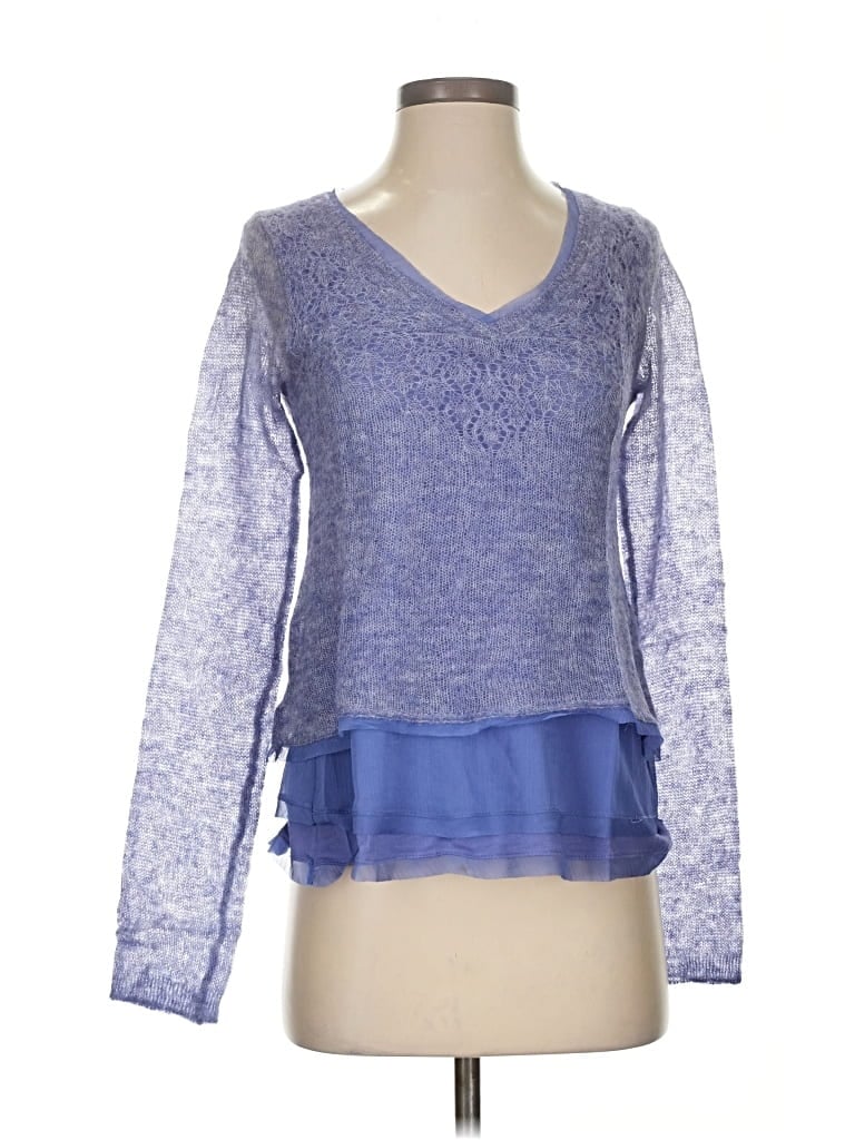 Pre-owned Knitted & Knotted Long Sleeve Top Purple Sweetheart Neckline Tops